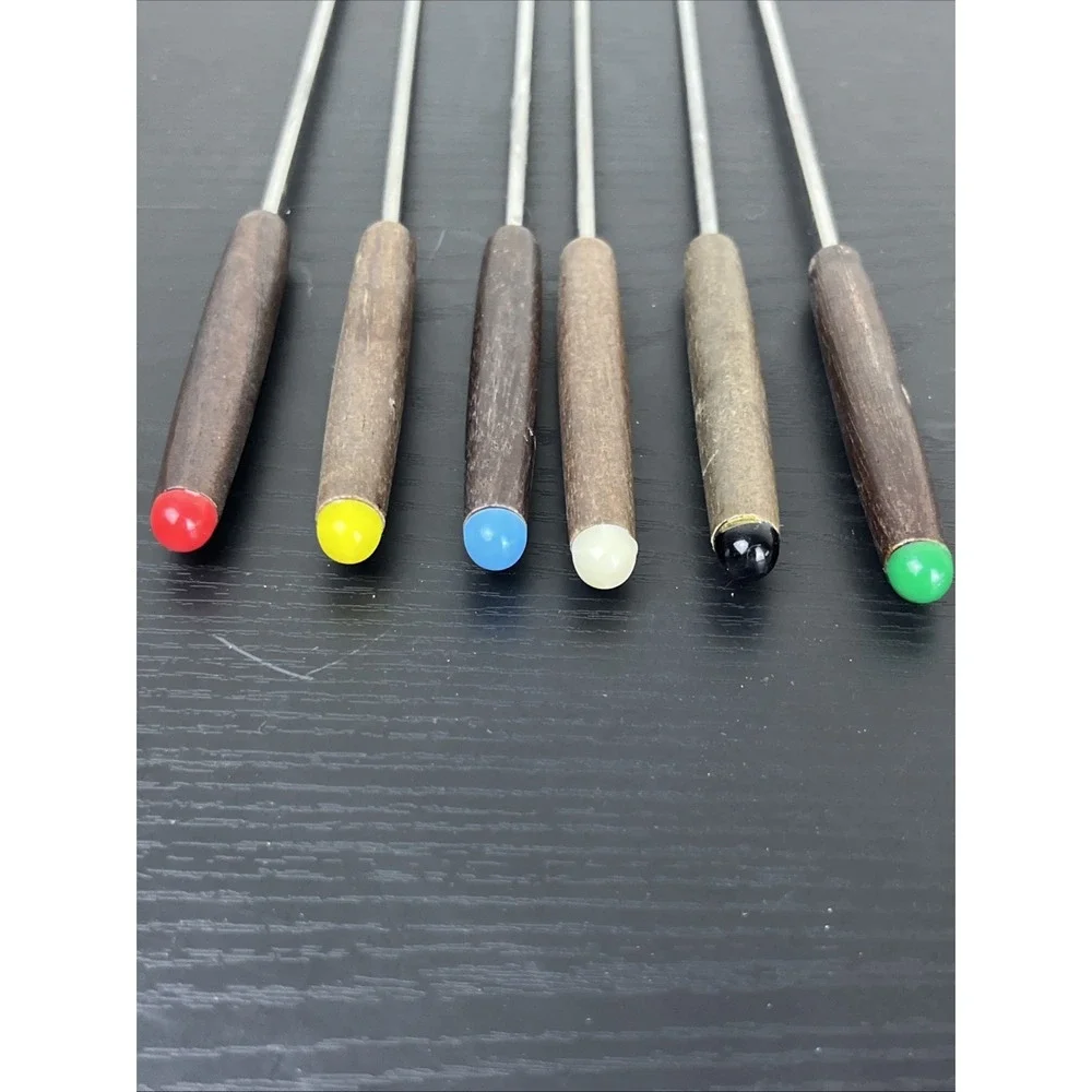Vintage Fondue Forks Set of 6 Wood Handle Stainless‎ Mid Century Modern